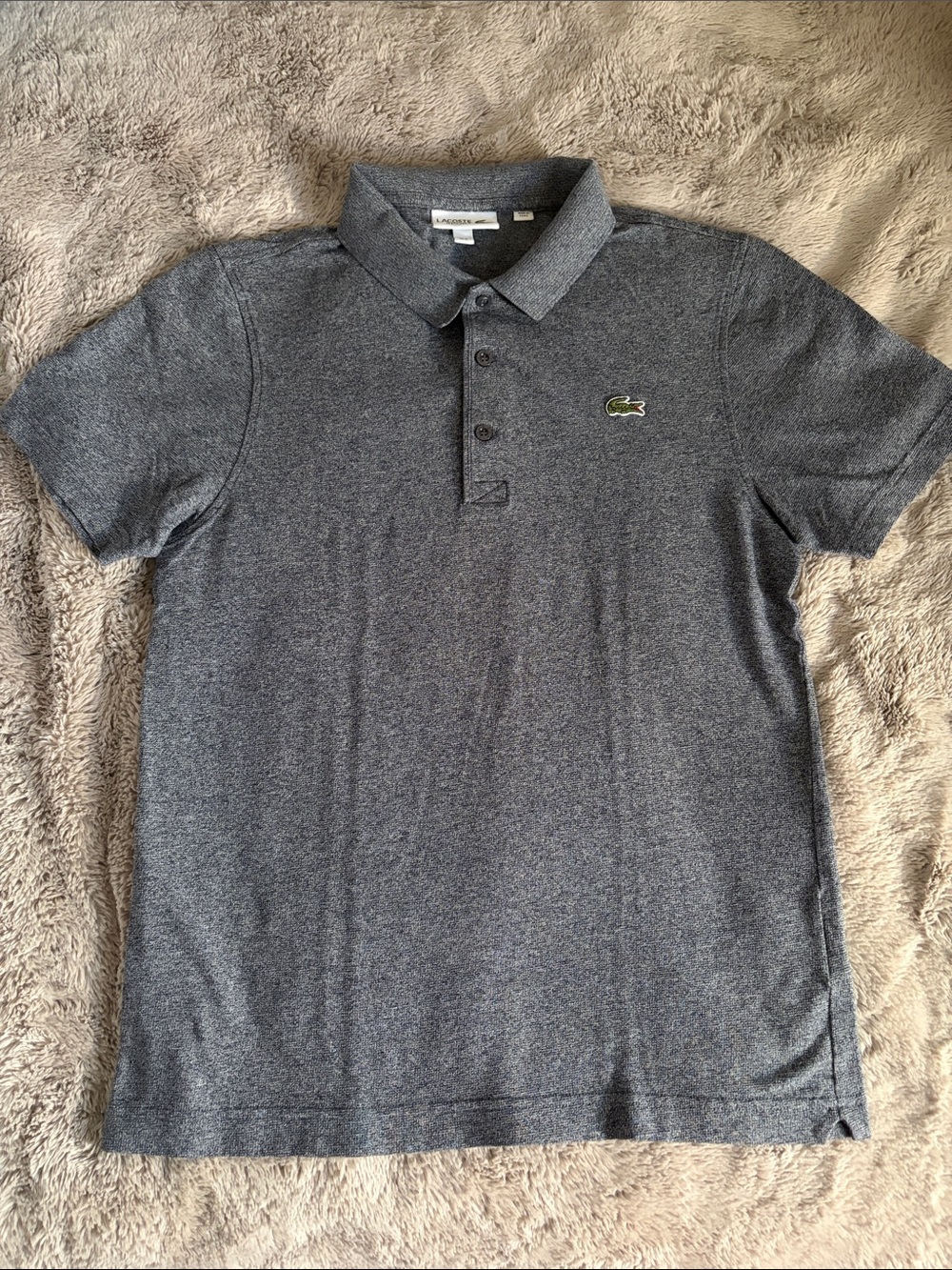 Lacoste Men's Heather Grey Polo with Green Crocodile Logo